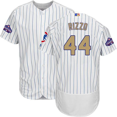 Cubs #44 Anthony Rizzo White(Blue Strip) Flexbase Authentic Gold Program Stitched MLB Jersey